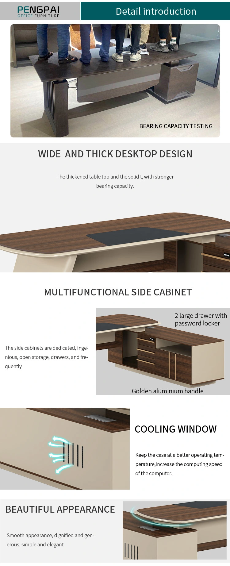 Pengpai Customized Modern Simple Design Melamine CEO Desks for Offices Executives