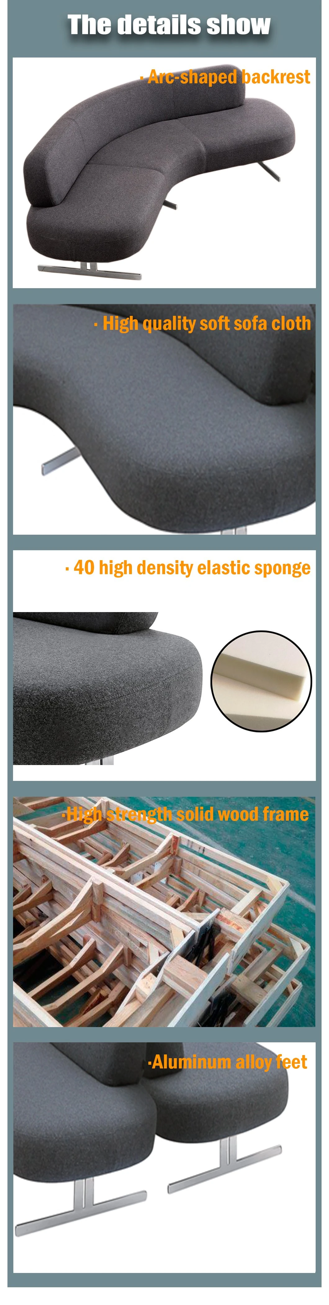 Modern Fabric Oval Shaped Cloth Art Leisure Sofa for Office Rest Area, Living Room, Hotel Furniture, Three Seaters