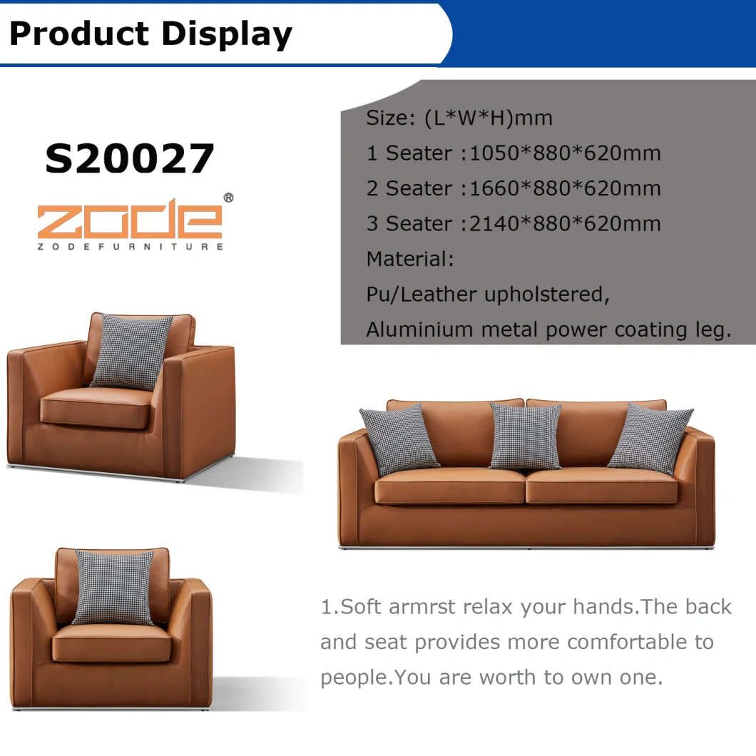 Zode Modern Home/Living Room/Office Furniture Good Price Three Seater Small Sectional PU Leather Sofa