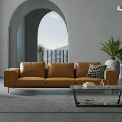 Heißer Verkauf modernes Freizeit-Sofa aus braunem Lederstoff für das Chefbüro (HYZC-S003)